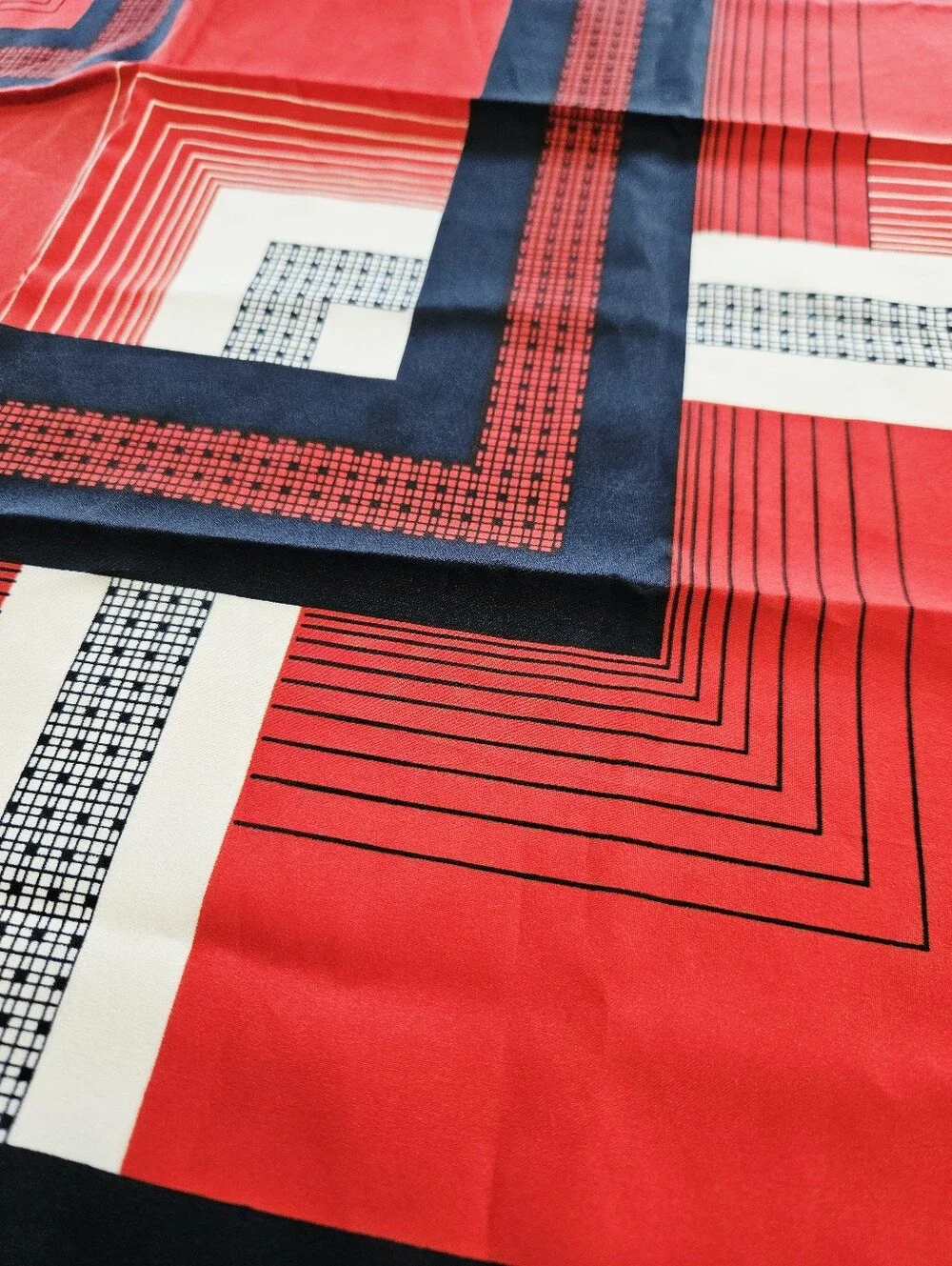 Vintage Leonardi Large '80s Geometric Black Red Striped Neck Head Scarf Foulard